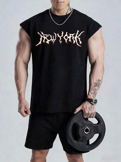 GymBeat Men's Letter Print Cap Sleeve Sports T-Shirt