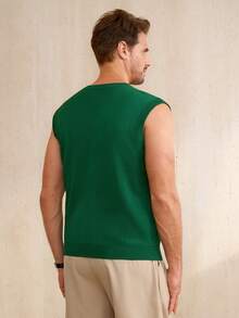 Manfinity CityGents 男士夏季休闲度假印花V领毛衣背心 - 綠色 - 查看 3