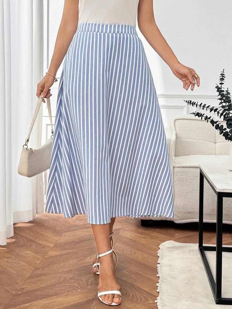 Women's High Waist Striped Casual & Office Wear Skirt Women Skirts Elegant Skirts For Women Women Summer Skirts Striped Skirts For Women Women's Fashion Skirts,Summer Outfit For Women Women's Skirts Women's Skirts Long Casual Skirts Blue And White Skirt,Summer Outfit For Women