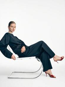 Mnmlis Sandalias de tacón alto para mujer, elegantes sandalias de tacón de aguja con diseño transparente y abierto en la punta, tipo mule deslizante, para fiestas, primavera/verano - Burdeos - Ver 9