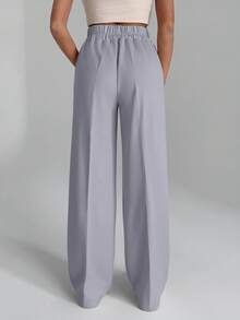 EURMUSE Women Solid Color Wide Leg Tie Front Detailed Pants - Grey - View 2