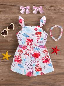 Travachic KIDS Babygirl Casual Knit Elastic Cute Cartoon Pattern Camisole Romper, Suitable For Summer - Multicolor - View 1