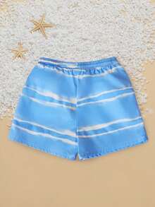 SUMWON 男童扎染泳裤，松紧腰带和抽绳设计，夏季海滩泳池度假泳装，青少年儿童热带假日泳裤 - 藍色 - 查看 2