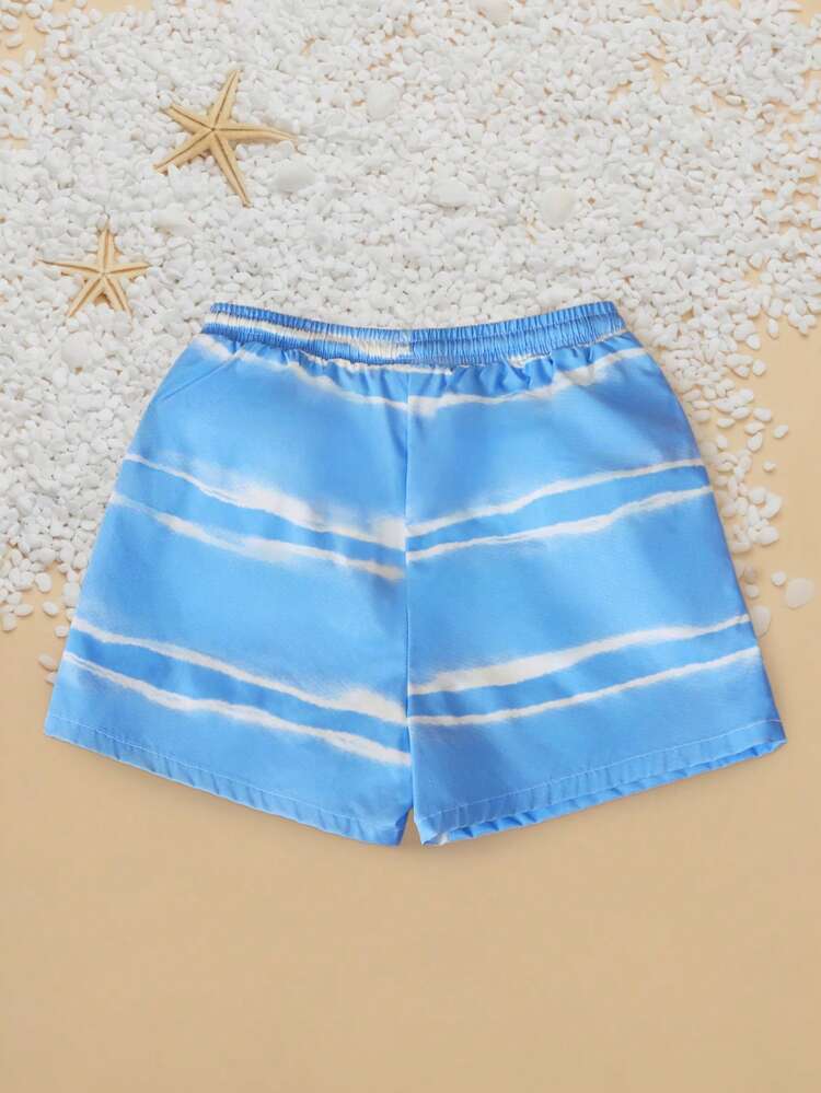 Boys Tie Dye Swim Shorts With Elastic Waistband And Drawstring Summer Beach Pool Vacation Swimwear Tween Kids Tropical Holiday Swimming Trunks