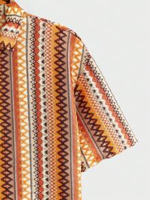 EASEVO Camisa casual de manga corta a rayas de solapa única para hombres de talla grande - Multicolor - Ver 4