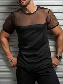 Manfinity AFTRDRK Men's Black Mesh Patchwork Breathable T-Shirt, Spring/Summer - Black - View 1