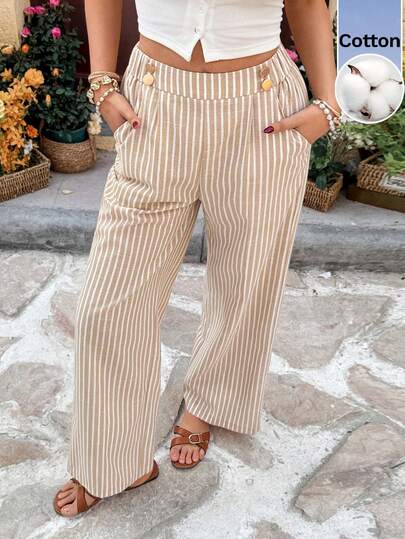 SHEIN Frenchy 通勤に適した、女性用エレガントなストレートレッグパンツ、ダブルバックル付き