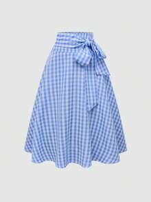 Olithes Spring/Summer Women's Plaid Vacation Skirt - Blue - View 6