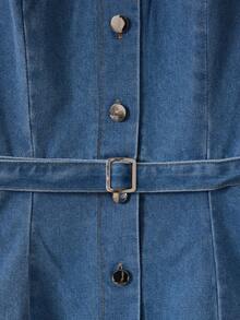 GlowEve Women's Single-Breasted Casual Denim Blouse With Flared Sleeves - Medium Wash - View 4