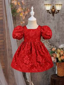 One-Piece Baby Girl And Elegant Woven Color-Blocked Sleeveless Pullover Dress With Large Butterfly Design.Suitable For Parties,Gatherings,Outings. - Red - View 2