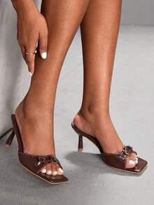 CUCCOO SZL Women's Buckle Design Fashionable High Heel Slide Sandals, Versatile For Daily Wear - Brown - View 8