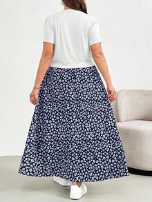 Shapeblank 大码女装夏季两件套，短袖套装，印花半裙两件套，大码女装休闲舒适套装，印花女装，夏季女装家居服套装，度假两件套，两件套夏季服装，夏季女装套装 - 藏蓝色 - 查看 2