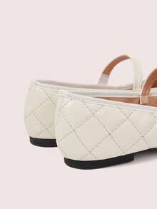 CUCCOO DOLLMOD Off-White Flat-Bottomed Commuter College Style Women's Fashion Simple Rhombus Pattern Shoes Women's Slip-On Versatile Ballet Shoes Mary Jane Spring Shoes - Beige - View 10