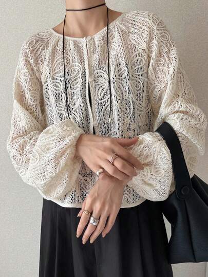 FRIFUL חולצה שקופה עם רקמה בסגנון חופשה קז'ואל לנשים, חולצות עם שרוולים ארוכים לאביב/קיץ/סתיו