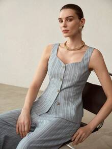 MOTF PREMIUM WOMEN'S ELEGANT BUTTON UP ALL OVER PRINT DENIM JACKET - Blue - View 5