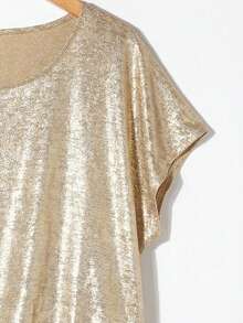 SHEIN Clasi Bộ đồ 2 mảnh dành cho nữ cỡ lớn, in hình dơi bằng giấy bạc, tay ngắn thắt nút và quần ống rộng, kiểu dáng thường ngày. - Nhiều màu - Xem 5