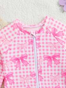 SHEIN Girls/Toddlers' Long Sleeve One-Piece Swimsuit, Summer Beach/Pool, Vacation - Pink - View 3