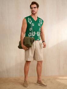 Manfinity CityGents 男士夏季休闲度假印花V领毛衣背心 - 綠色 - 查看 4