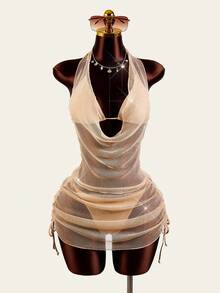 Zestiva 26SS Spring/Summer Vacation Beach Sexy Gold Plunging Neckline 4-Piece Swimwear Set - Gold - View 4