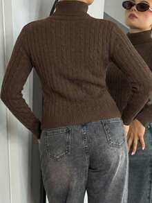Bethéva 新款秋冬简约优雅百搭加厚高领套头毛衣（女款） - 咖啡棕 - 查看 3