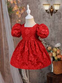 One-Piece Baby Girl And Elegant Woven Color-Blocked Sleeveless Pullover Dress With Large Butterfly Design.Suitable For Parties,Gatherings,Outings. - Red - View 3