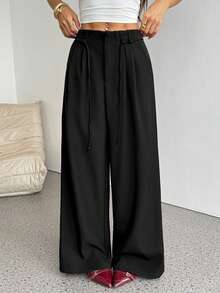 SHEIN PETITE 春夏女装浪漫/舞会/正式/生日/90年代/商务休闲/优雅/西式/外出/时尚/休闲/千禧年/夜店/办公室/鸡尾酒会/复古/紧身/锐舞音乐节/趣味/优雅/老钱/街头风/度假/乡村音乐会/工作/端庄/春假/单身派对/演唱会/酷炫/基础款/毕业/低腰/宽松/阔腿裤 - 黑色 - 查看 8