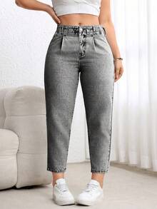 EMERY ROSE Plus Size Women's Non-Stretch Casual Tapered Jeans, Discounted - Light Grey - View 6