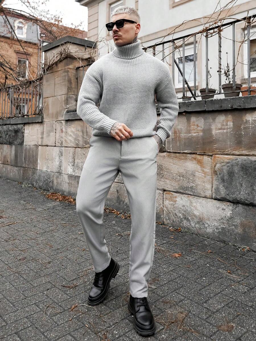 Artur Kramer 男士毛衣 Old Money 男士高领长袖上衣 - 灰色 - 查看 1