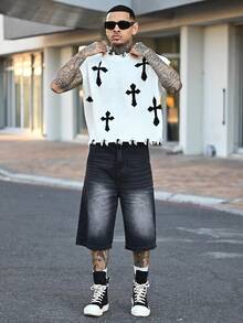 Devon Thys 男士水洗斜口袋休闲牛仔短裤 - 深灰色 - 查看 4