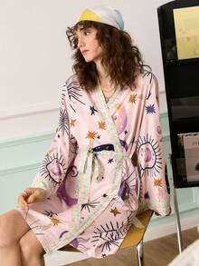 年轻时尚活力趣味太阳、月亮、星星和格子印花女士睡衣 - 彩色 - 查看 6