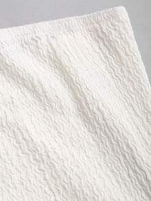 Sweetra 优雅法式纹理面料，柔软杏色抹胸修身收腰连衣裙，饰有3D立体花卉图案，时尚夏季新品 - 杏色 - 查看 5