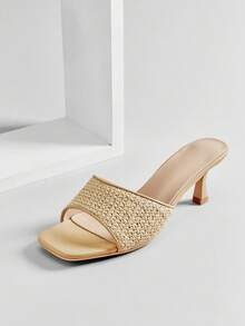 SHUZIA Women's Fashion Comfy PP Raffia Slip-On Heeled Sandals - Maroon - View 1