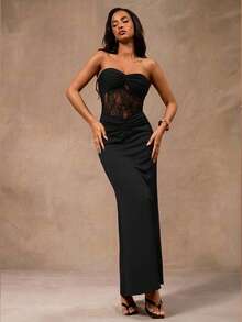 Opulessa Elegant Sexy Black Crochet Lace Dress For Women, Solid Color Western Style, Autumn Spring/Summer Vacation Outfits, Holiday Ibiza Outfits, Night Out - Black - View 6