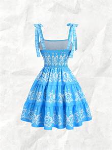 Olithes 复古极简刺绣系带吊带短裙 - 藍色 - 查看 2