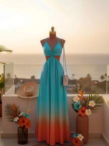 GlowEve Sleeveless Ombre Elegant Casual Beach Holiday Outfit, Photogenic Design, Sexy & Charming Summer Dress For Women - Multicolor - View 3