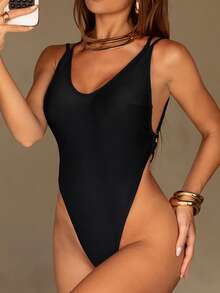 Swim SXY Costume da bagno intero da donna, sexy costume da bagno nero con schiena scoperta, regolabile con spalline a spaghetti e perizoma, adatto per spiaggia e nuoto in primavera/estate - nero - Visualizzare 7