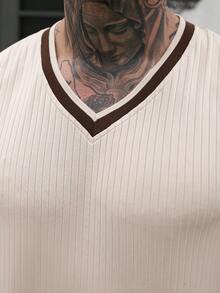Manfinity Homme 男士撞色V领罗纹休闲背心 - 杏色 - 查看 8
