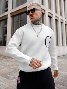 Artur Kramer ANDREILEE Men/Women Casual Loose Fit Lightweight Pullover Sweater With Letter Intarsia Pattern, Suitable For Spring, Autumn, Winter - White - View 5