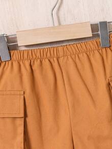 Baby Boy Solid Color Elastic Waist Loose Casual Cargo Shorts - Khaki - View 3