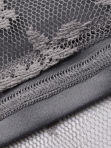 FRIFUL 女士圆领全蕾丝优雅通勤A字连衣裙，夏季长款连衣裙 - 灰色 - 查看 3