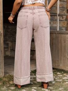 EMERY ROSE Plus Size Solid Color Slant Pocket Casual Versatile Wide Leg Jeans - Maroon - View 2