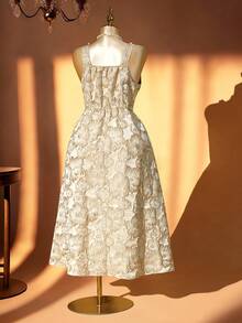 Auvina Đầm dự tiệc xếp ly jacquard thanh lịch dành cho nữ cỡ lớn, có phần eo thon gọn. - Nhiều màu - Xem 2