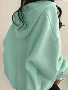 INAWLY Áo nỉ dài tay có mũ cỡ lớn, dáng rộng thoải mái, thích hợp cho lễ tốt nghiệp, giáo viên nữ, hoặc mặc đi học vào mùa thu đông. - Màu xanh Bạc hà - Xem 2