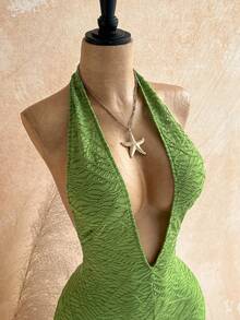 Soleia Women's Vacation Sequin Glitter Leopard Print Knit Textured Deep V Backless Sexy Bodysuit, Fashionable Fitted Romper For Party, Date, Afternoon Tea, Boho Beach Summer Outfit - Multicolor - View 6