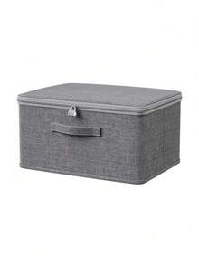 1 pieza Caja de almacenamiento plegable con cremallera y asa, caja cuadrada de poliéster y lino gris con tapa, duradera y de uso múltiple para ropa, juguetes, organizador, decoración del hogar y almacenamiento en el dormitorio - Gris - Ver 4