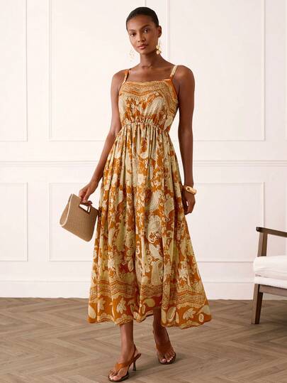 Lilora Women's Elegant Long Floral Print Dress