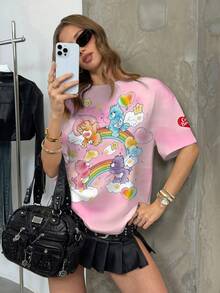 SHEIN X Care Bears Women's Round Neck Short Sleeve Casual Versatile T-Shirt, - White - View 4