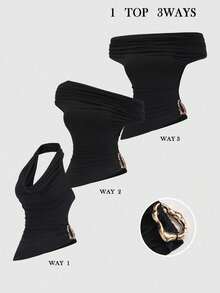 Olithes MOD Women's Solid Color Draped Neck Versatile Fashion Tank Top,1 Top 3Ways - Black - View 8