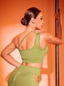 Menodora SHEIN Sport 女士纯色露脐无袖背心，其他舞蹈服 - 綠色 - 查看 2