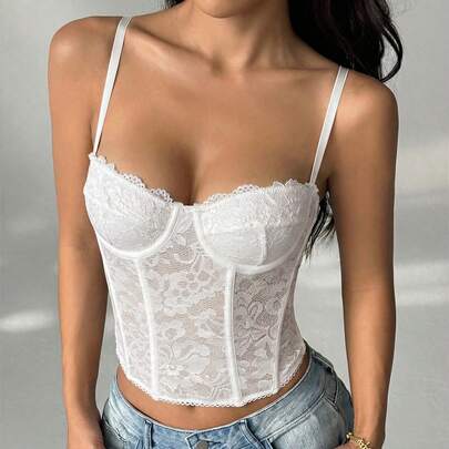 Canotta in pizzo trasparente sexy, adatta per feste, appuntamenti, pendolarismo, reggiseno bralette carino, top sexy da club, top a corsetto, top senz